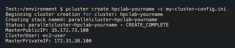 ParallelCluster creation output